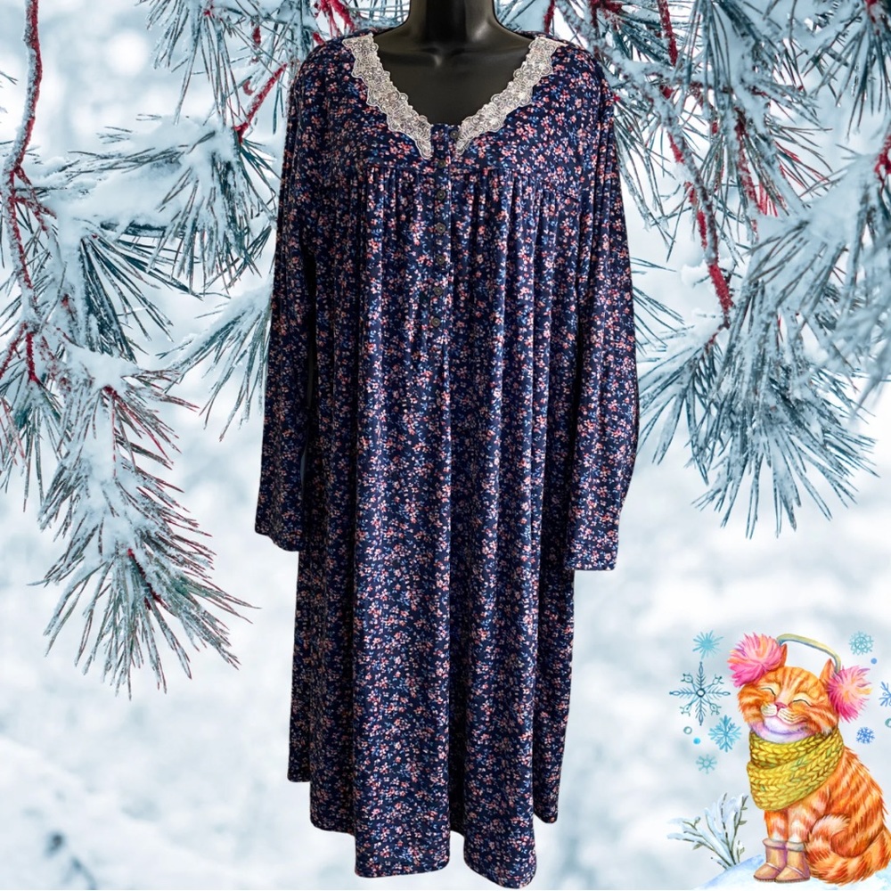 Cozy Blue Nightgown from Secret Treasures with Floral Pattern * Women’s Size 2x